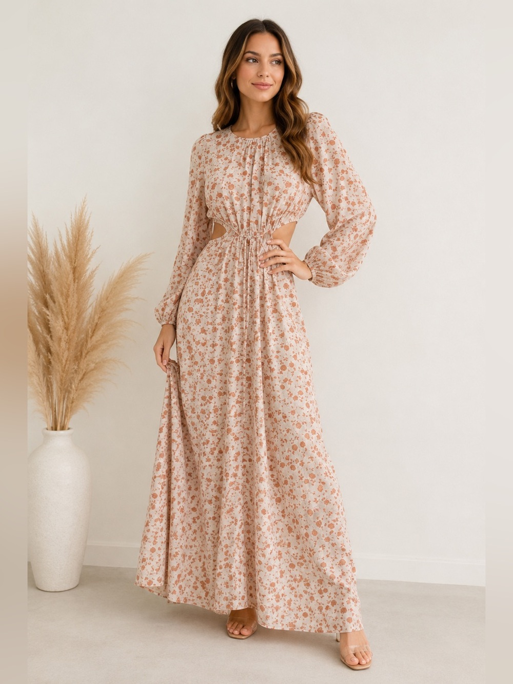 Nectar x Clothing Floral Cutout Maxi Dress Long Sleeve Size L
